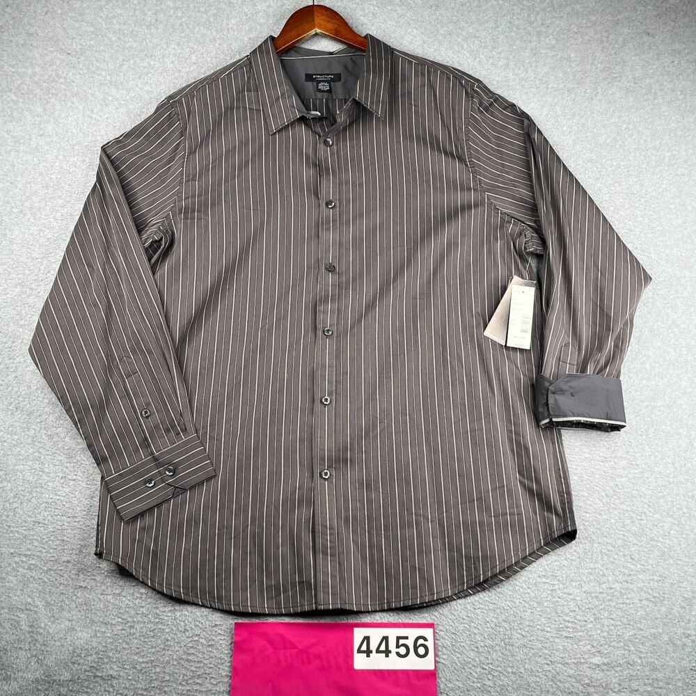Structure Modern Fit Shirt Gray Striped Button Up Long Sleeve Mens XL NEW NWT